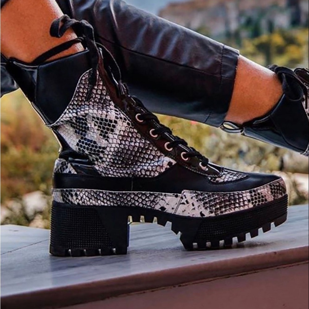 Women's Black and White Snake Print Boots